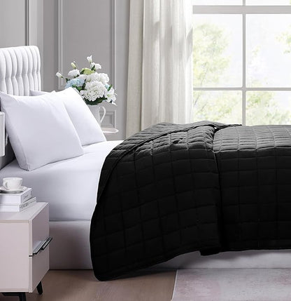 Casa Platino Black Blanket Twin XL Size - Pre Washed Quilted - Soft & Lightweight Bed Blankets - All Season Premium Down Alternative Blankets