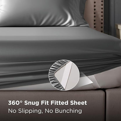 Bedsure Satin Sheets Full Size - 4 Piece Silky Bedsheets with Elastic Corner Straps and 15 Inches Deep Pocket Fitted Bedsheet,1 Flat Sheet, 2 Satin Pillowcases, Good for Hair & Skin (Full, Dark Grey)