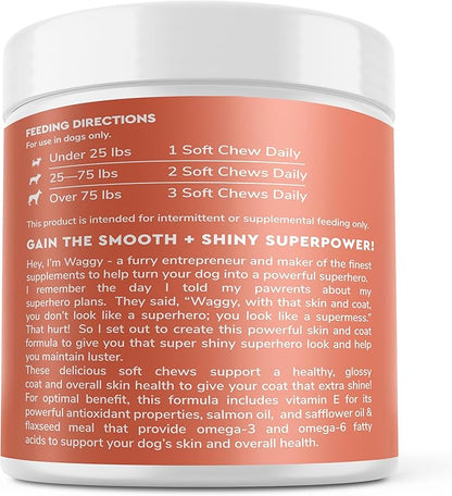 Wonder Paws Skin & Coat Supplement for Dogs with Salmon Oil, Omega 3 & 6, EPA & DHA, Promotes Healthy Skin and Coat, Itchy Relief, Joint and Overall Health, Delicious Flavor, 70 skin & coat Soft Chews