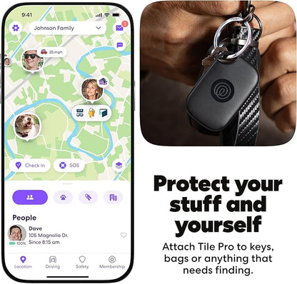 Life360 Tile Pro - Powerful Bluetooth Tracker, Key Finder and Item Locator for Keys, Bags and More. Both iOS and Android Compatible. Phone Finder. 1-Pack (Black)