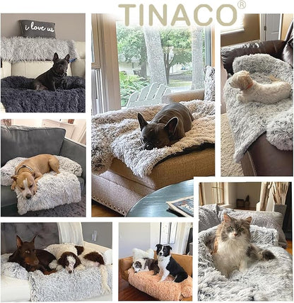 Tinaco Calming Dogs/Cats Bed Mats, Dog Pad Washable Removable Couch Cover, Plush Long Fur Mat for Pets, Waterproof Lining, Perfect for Small, Medium and Large Dogs and Cats (Gradient Brown, 21"x21")