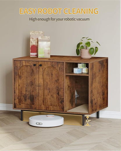 Hzuaneri Cat Litter Box Enclosure Enclosed, Hidden Litter Box Cabinet Furniture with Storage, Wooden Indoor Cat House Large, Modern End Table for Living Room Entryway, Rustic Brown and Black CB01501B