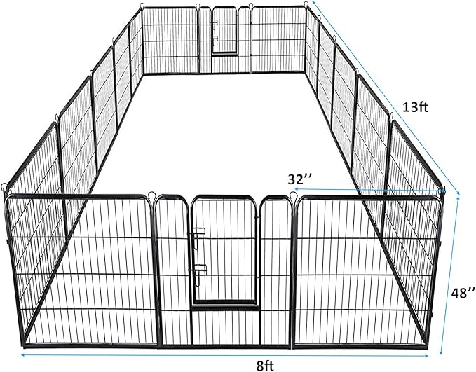 Giantex 48 inch Dog Fence with Door, 16/8 Panels Dog Playpen for Outside Large Dogs, Portable Pet Playpen Fencing Enclosures, Heavy Duty Metal Camping Fences for The Yard (16 Panels, 48 inch)