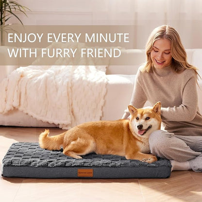 Patas Lague Orthopedic Dog Bed Large Sized Dog 36''X24'', Waterproof Soft Comfortable Egg Crate Foam Large Pet Beds Crate Mat with Removable Washable Cover and Nonskid Bottom, Dark Grey