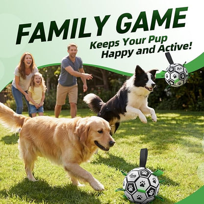 QDAN 2 PCS Dog Toys Soccer Ball Set with Straps, Interactive Dog Toys for Tug of War, Puppy Birthday Gifts, Dog Water Toy, Durable Dog Balls for Medium & Large Dogs（6 & 8 Inch）