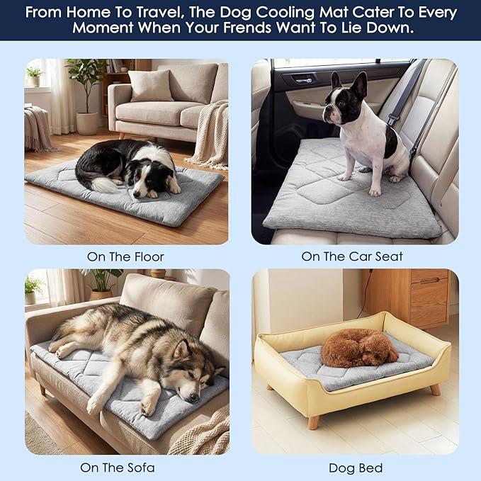 ASENKU Dog Cooling Mat, Portable & Durable Cooling Mat for Dogs, Summer Anti-Slip Breathable Cooling Bed for Small-Medium Dogs up to 35 lbs (French Bulldog, Beagle, Corgi), 32x20 inches, Grey Diamond