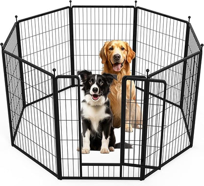 HealSmart Dog Playpen 40 Inch 8 Panels, Heavy Duty Metal Portable Pet Playpen Indoor Outdoor for Camping, Yard, RV, Garden Fence, Privacy Patio, Black