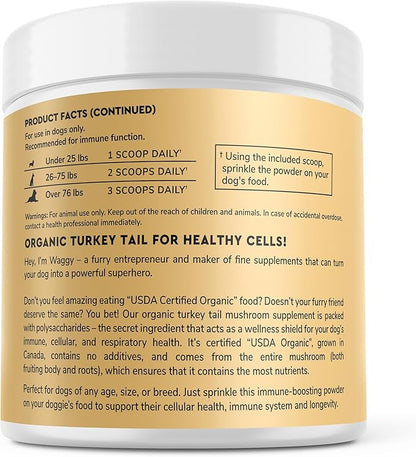 Wonder Paws Organic Turkey Tail Mushroom for Dogs – Powerful Turkey Tail for Dogs Mushroom Powder for Immunity, Respiratory, Digestion & Cellular Health–with Beta Glucans & Polysaccharides- 2.12 oz