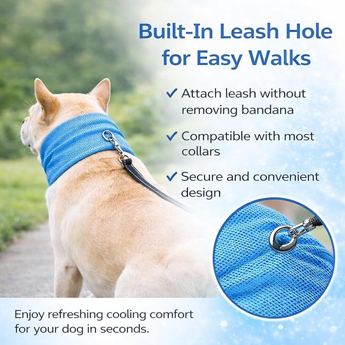 Instant Cooling Dog Bandana for Pet Scarf Soft Cool Mat Pet Collar – Eco-Friendly Breathable Polyester Dog Cooling Bandana for Dogs Puppy Bandana with Leash Hole (Blue, Medium)