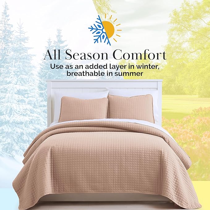 Southshore Fine Living, Inc. Twin Quilt Bedding Set, Stitched Soft Brushed Microfiber Blush Pink Quilt, Twin Coverlet Bedspread, Wrinkle & Pet Hair Resistant Bedding, Easy Care, 1 Pillow Sham, Blush