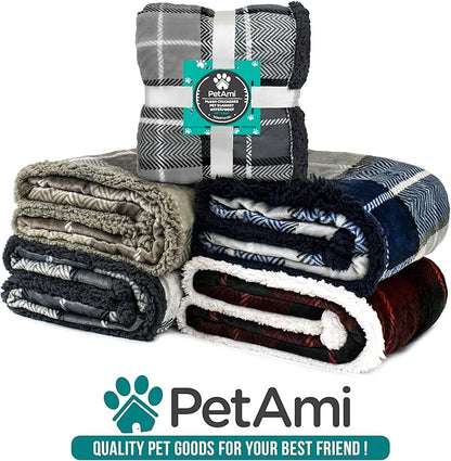 PetAmi Waterproof Dog Blanket for Small Medium Dog Puppy Cat Throw for Couch Cover Leakproof Protection, Sherpa Fleece, Reversible Soft Washable 29x40 Plaid Taupe