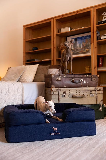 NOAH & PAW Large Dog Bed, 35x25x11 Inch, Orthopedic Dog Beds, Eggshell Memory Foam Infused with Cooling Gel, Inner Cover, Waterproof, Machine Washable (Denim Sofa Collection)