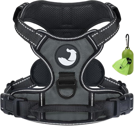 Joytale No Pull Dog Harness Medium Sized Dog, Reflective Pet Vest with Front Clip, Adjustable Soft Padded Harnesses with Easy Control Handle for Training and Walking, Gray, M