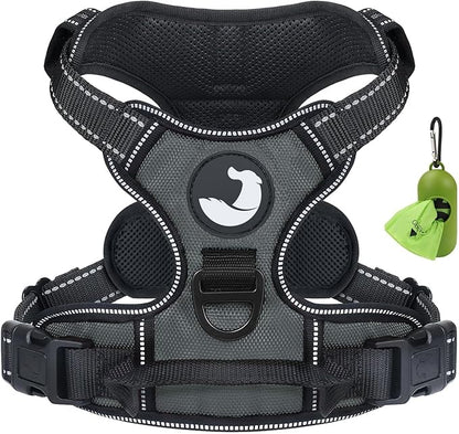 Joytale No Pull Dog Harness for Large Dogs, Reflective Pet Vest with Front Clip, Adjustable Soft Padded Harnesses with Easy Control Handle for Training and Walking, Gray, L