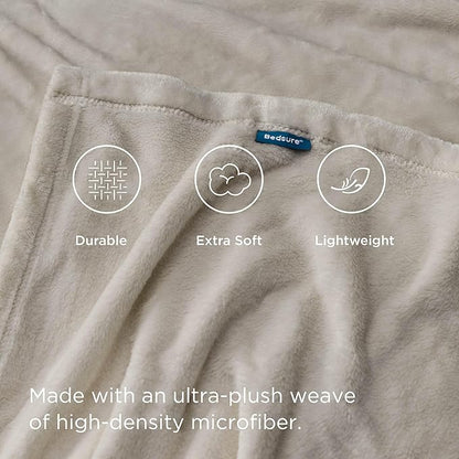 Bedsure GentleSoft Fleece Bed Blankets Queen Size Oxford Tan - Soft Lightweight Plush Fuzzy Cozy Luxury Blanket Microfiber, 90x90 inches