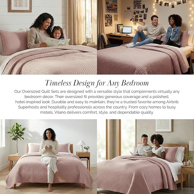 Southshore Fine Living, Inc. Full/Queen Quilt Set, Full Size Quilts with 2 Matching Pillow Shams, Lightweight Quilt Coverlet, Lightweight, Easy Care Machine Washable Queen Size Bedspread, Lavender