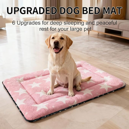 Washable Dog Bed Plush Orthopedic Outdoor Crate Mat with Non-Slip Bottom,Luxe Soft Kennel Pad for Pets, Cozy Cage Cushion & Pet Sleeping Mattress Large Sized,Medium,Small Dogs,36 x 24 inch,Pink