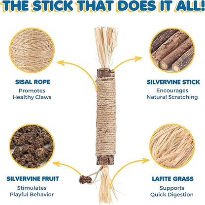 SunGrow Silvervine Sticks with Gall Fruit for Cats, Delicious Pet Snack for Kittens, Rabbits, Dogs, Oral Care Companion, Teething Chews, Chewing Treats with Bell, 7.7” (h) x 0.8 “(w), 5 Pieces