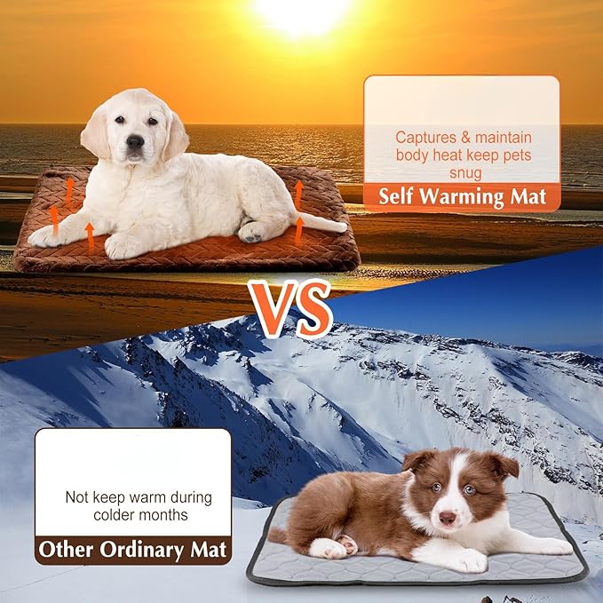 Drydiet 4 Pack Self Warming Cat Bed Mat Self Heating Pad for Dog Extra Warm Winter Pet Pad Washable Thermal Pads Mats for Pets Indoor Outdoor(Dark Coffee,16 x 20 Inch)