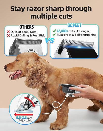 Dog Grooming Kit Low Noise，Cordless 4 in 1 Dog Clippers for Grooming Rechargeable Pet Cat Hair Trimmer with 2 Speed,6 Guards,Scissors,Comb for Small Medium Large Pets Dogs Cats Thick Hair Cutting