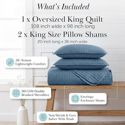 Southshore Fine Living, Inc. Summer Quilt King Size Bedding Set with 2 Pillow Shams, Lightweight Bedspreads King Size, Blue Coverlet Quilt Comforter, Pet Hair Resistant Bedding, Coronet Blue Quilt