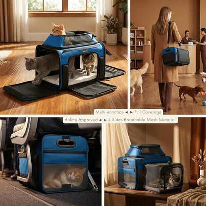 Top and Side Expandable Pet Carrier with Treat & Pet Window,17x11x9.5 Inch Alaska Hawaiian Airline Approved,Soft-Sided Dog Carrier for Small Dogs and Cats,Travel Cat Carrier with Locking Safety Zipper
