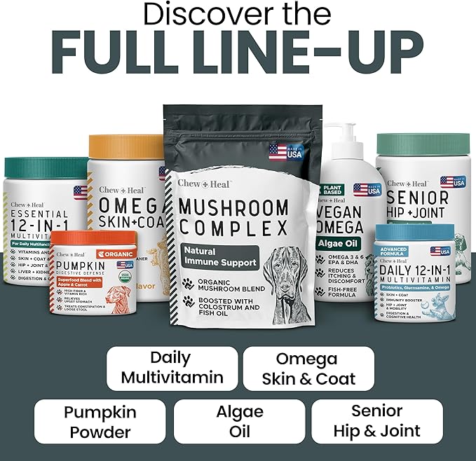 Immune Support Mushroom Complex, 90 Soft Chews - Mushroom Supplement for Dogs with Organic Turkey Tail, Shiitake, Reishi, Colostrum, and Fish Oil - Made in the USA