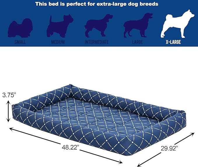 Midwest Homes for Pets 40248-BLD Quiet Time Couture Ashton Bolster Pet Bed, X-Large Dog/48, Blue