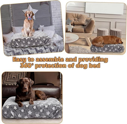 Youyole Large Washable Dog Bed Cover Replacement Waterproof Rectangle Bed Cover for Dog Gray Pet Beds Protector Sheet with Lovely Star Print for Donut Beds & Pet Couch, 36 x 27 x 6 inch