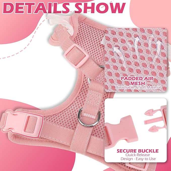 EXPAWLORER Cute Dog Harness, Pink Girl Adjustable No Pull Vest Harness and Leash Set, Soft Padded Step in Wedding Attire Suit Dress Costume with Bow Tie for Puppy Small Medium Female Dogs, Medium