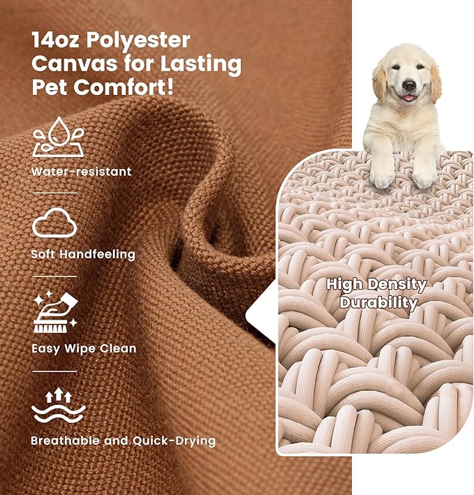 Miguel Durable Canvas Dog Bed for Small Pet Outdoor Dogs Pad 14 Ounce Canvas Waterproof Pet Pillow with Removable Washable Cover, 24 x 18 inch, Caramel