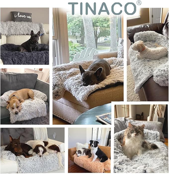 Tinaco Calming Dogs/Cats Bed Mats, Dog Pad Washable Removable Couch Cover, Plush Long Fur Mat for Pets, Waterproof Lining, Perfect for Small, Medium and Large Dogs and Cats (Light Gray, 45"x37")