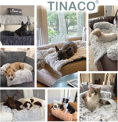 Tinaco Calming Dogs/Cats Bed Mats, Dog Pad Washable Removable Couch Cover, Plush Long Fur Mat for Pets, Waterproof Lining, Perfect for Small, Medium and Large Dogs and Cats (Dark Gray, 53"x39")