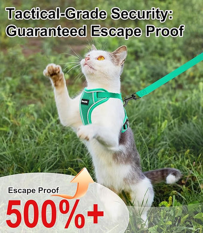 Cat Harness and Leash for Walking Escape Proof Soft Adjustable Cat Leash Breathable Comfortable Vest Easy to Wear Kitten Harness for Outdoor Travel (Emerald, XS (4-6lb))