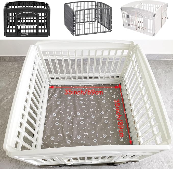 Dog Playpen Bottom Pad Fits for 35 Inch 4 Panels Exercise Pet Playpen, Dog Crate Pad Puppy Playpen Pad Leakproof Non-Slip(Playpen Not Included) Gray