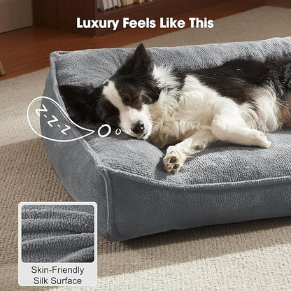 FURTIME XL Orthopedic Dog Beds Large Sized Dog, Extra Thick Supportive Comfort Pet Sofa, Ergonomic Slant Dog Couch with Removable Washable Cover, Ultra Soft Surface & Non-Slip Bottom, Light Grey, 42"