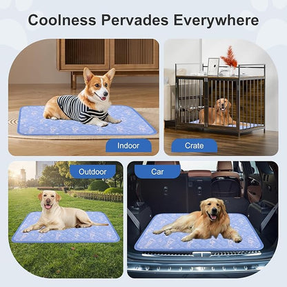 MH MYLUNE HOME Dog Cooling Mat 48x28 Inch - Double-Sided Cooling & Warm, Cool-Chill Cool Fiber, Endothermic Color Changing Pet Pad for Large Dogs, Foldable & Washable Summer Blanket