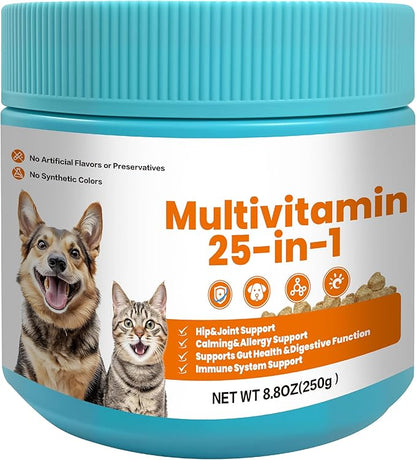 Dog Multivitamin Chewable,25-in-1 Dog Vitamins & Supplements,Pet Joint Support Health- Skin, Coat Heart, Hips, Joints,Digestion & Immune System,for All Ages All Breeds(30 Chews Duck Flavor)