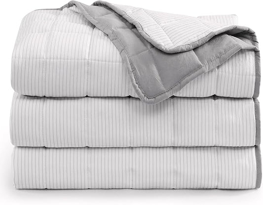 Casa Platino Pre-Washed Soft Lightweight Premium Reversible Down Alternative Blanket - All Season Ticking Stripe Silver