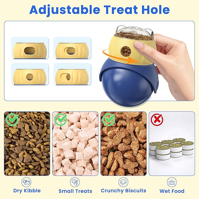 Cat Interactive Puzzle Toy, Adjustable Treat Dispenser for Indoor Cats, Safe Material Kitty Enrichment Toy for IQ Training, Mental Stimulation, Relieve Boredom, Gifts