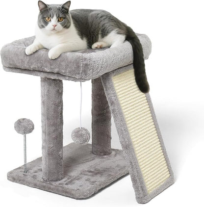 17.1-inch Small Cat Tree Tower with Scratching Post for Indoor Cats,Light Grey