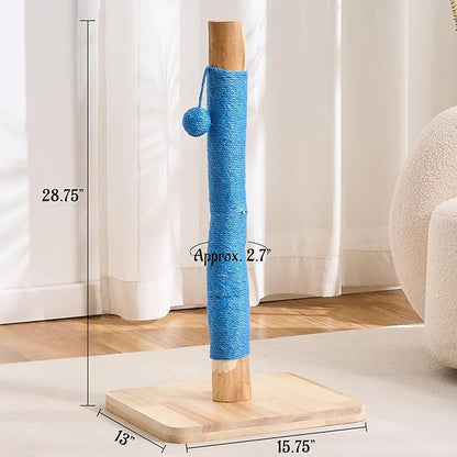 29" Tall Cat Scratching Post for Indoor Cats Adults, Extra-Stable & Natural Solid Wood Scratching Post Sisal Scratcher with Hanging Funny Ball, Blue