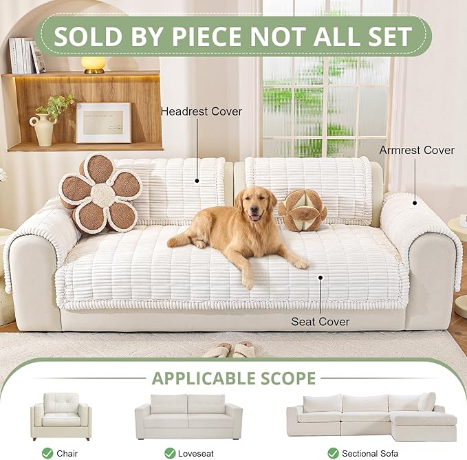 OstepDecor Washable Couch Cover for Dogs, Thick Pet Friendly Sofa Covers, Soft Couch Protector, Paw Cart Sofa Slipcovers, Cushion Protector for Leather, Sectional, Loveseat (35.4" x 47.2", White)