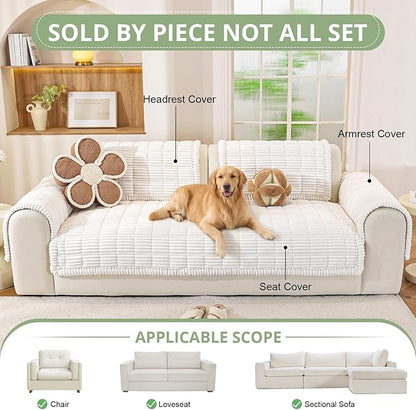 OstepDecor Washable Couch Cover for Dogs, Thick Pet Friendly Sofa Covers, Soft Couch Protector, Paw Cart Sofa Slipcovers, Cushion Protector for Leather, Sectional, Loveseat (35.4" x 70.9", White)