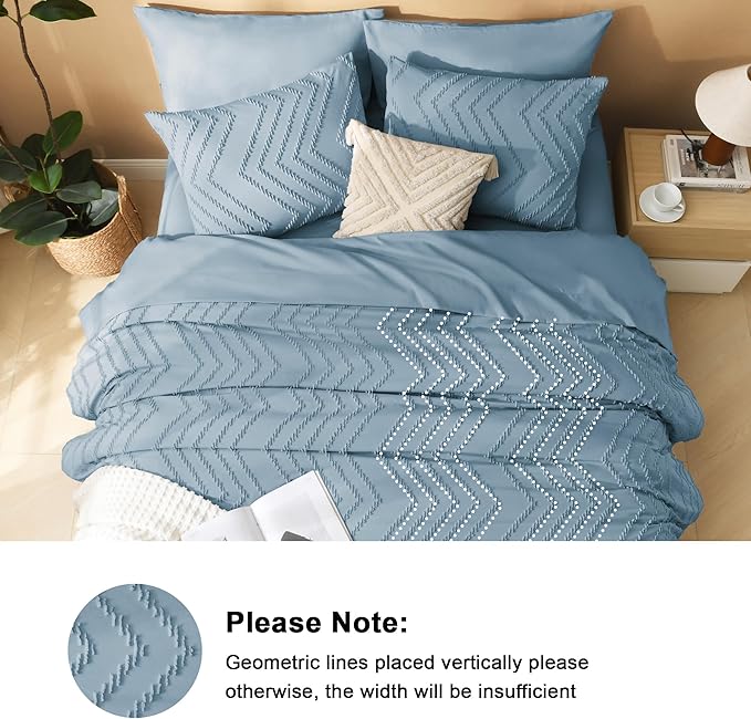 Litanika Twin Comforter Set with Sheets Dusty Blue - 5 Pieces Boho Tufted Shabby Chic Bed in a Bag, Fluffy Soft Farmhouse Bed Set for All Seasons