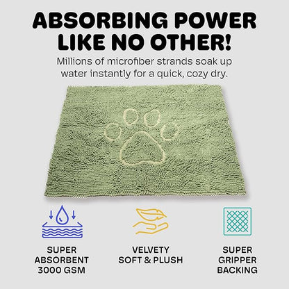 Dog Gone Smart Dirty Dog Doormat - Fast Drying Rug with Super Gripper Backing for Clean Floors - Super Absorbent and Machine Washable Mat for Muddy Paws - Sage Green