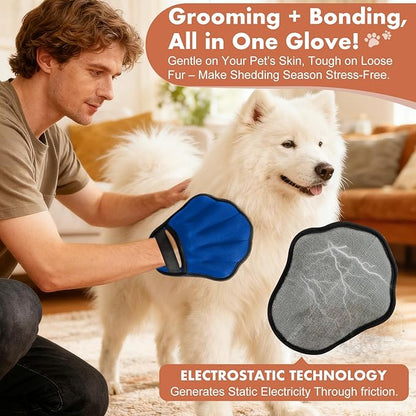 Pet Hair Removal Glove, Electrostatic Pet Hair Remover Glove for Cats & Dogs, Hair Remover Tools for Couch, Carpet, Clothing, Car Seat - Upgraded Five-Finger, Reusable, DarkBlue+Darkgrey
