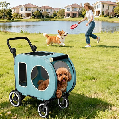 kepptory Dog Stroller with Large Dog House, XL Pet Stroller for 2 Small Dogs with Panoramic Sunroof, Adjustable Handle, Storage Organizer and Sturdy Metal Frame,32.4Lx19.3Wx23.6H(House Size)