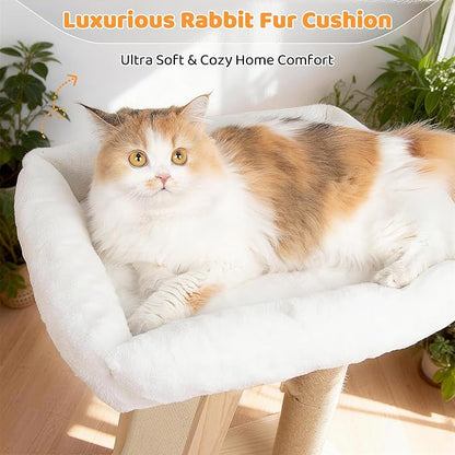 27.5" Cat Scratching Post, 3-in-1 Multifunctional Natural Pine Wood Cat Furniture, Tall Scratch Posts with Perch&Scratcher, Boxed with Hanging Bell Toy, Medium