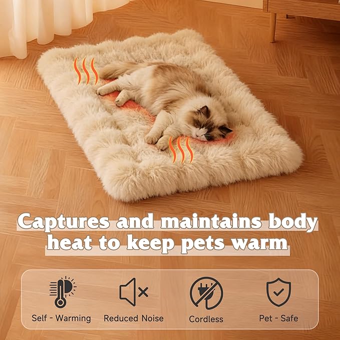 Self Warming Cat Bed, Self Heating Cat Mat & Warming Pad with Plush Fleece 18"x24", Non-Slip – Indoor Heated Cats Pad for Kittens, Small Dogs & Senior Pets